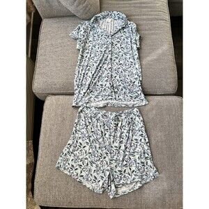Beautyrest Soft Pajama 2 Pc Set Sz Medium Blue Black Floral Short Sleeve Shorts